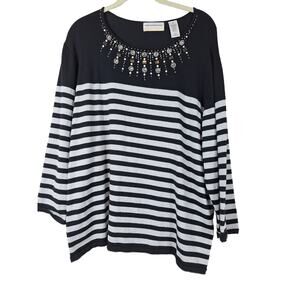 Alfred Dunner women's sweater size 2X black, silver stripes